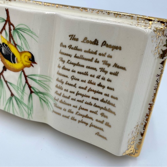 Vintage Mid-Century American Goldfinch Bird Lord's Prayer Book Ceramic Planter - Picture 11 of 13